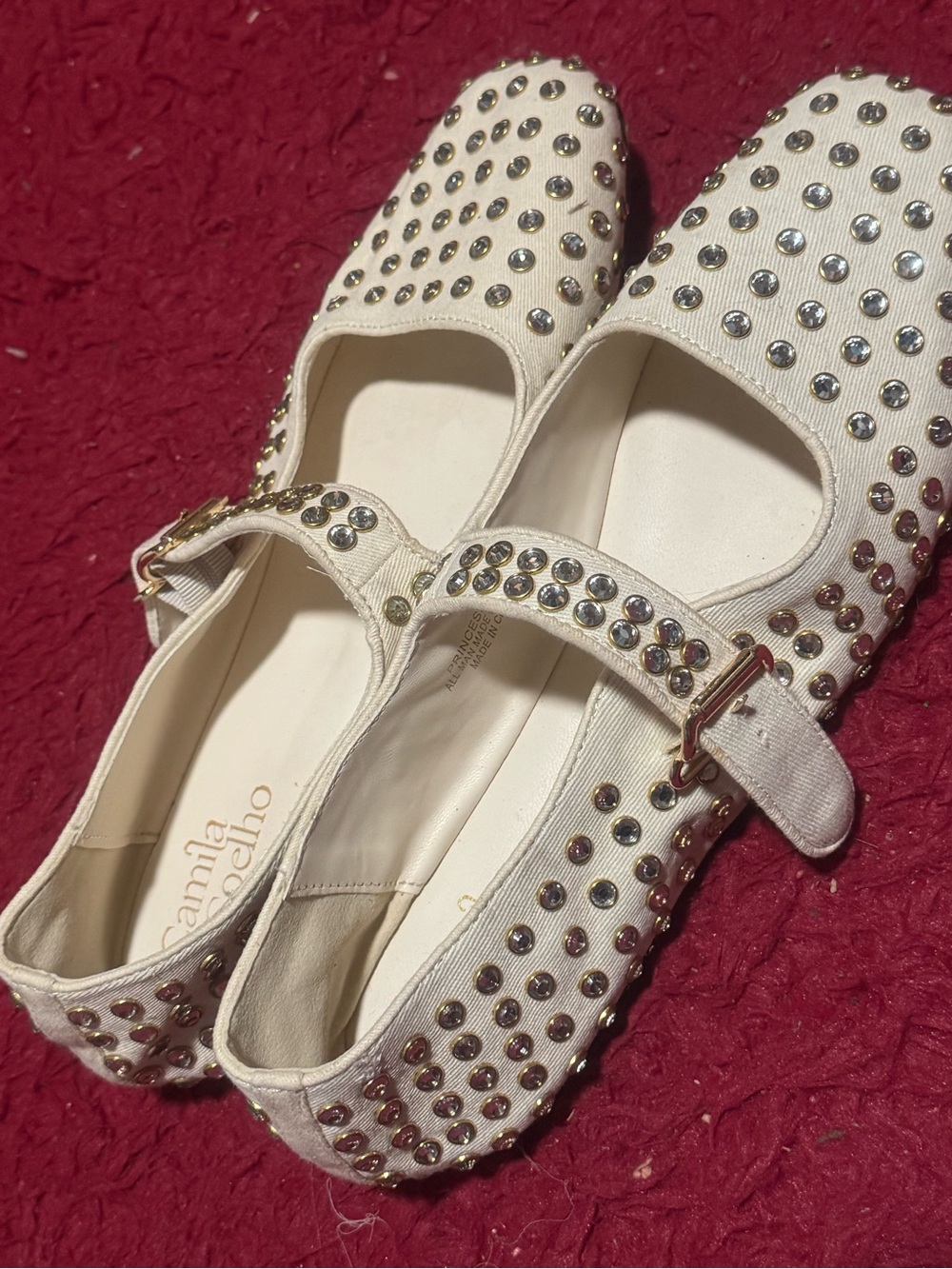 Cream Studded Mary Jane Flats